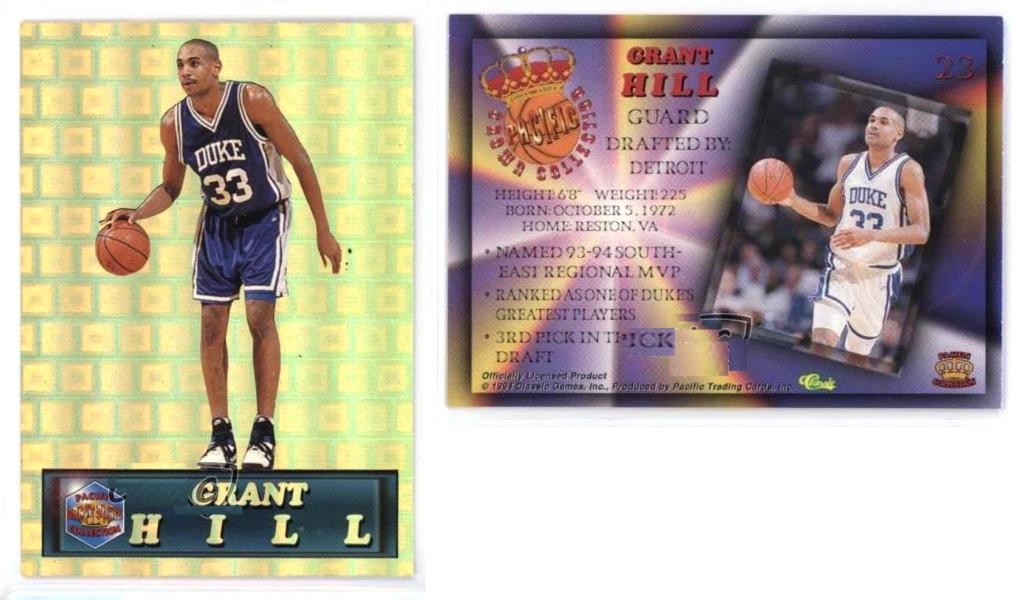 Grant Hill - 1994-95 Pacific Crown Collection #23 ROOKIE GOLD (Pistons) Basketball cards value