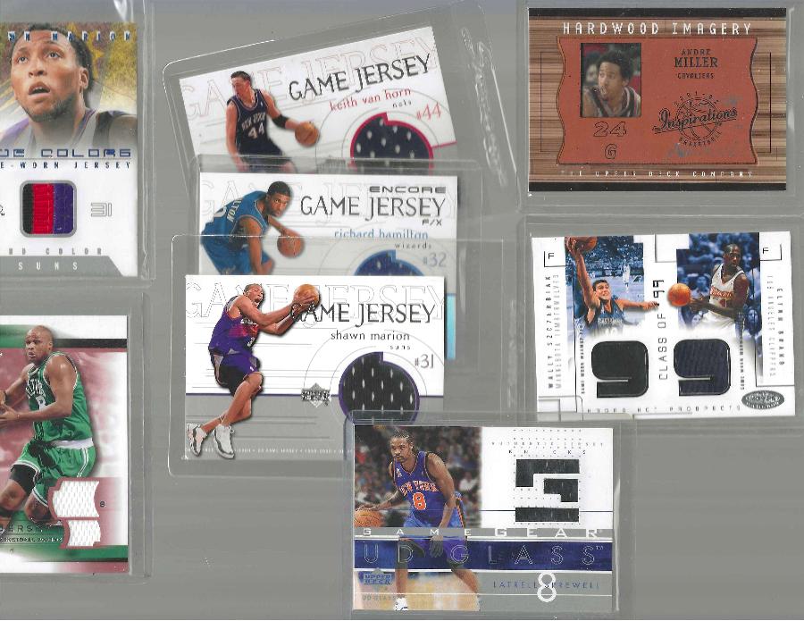 GAME-USED JERSEY/FLOOR cards - Lot of (7) different Basketball cards value