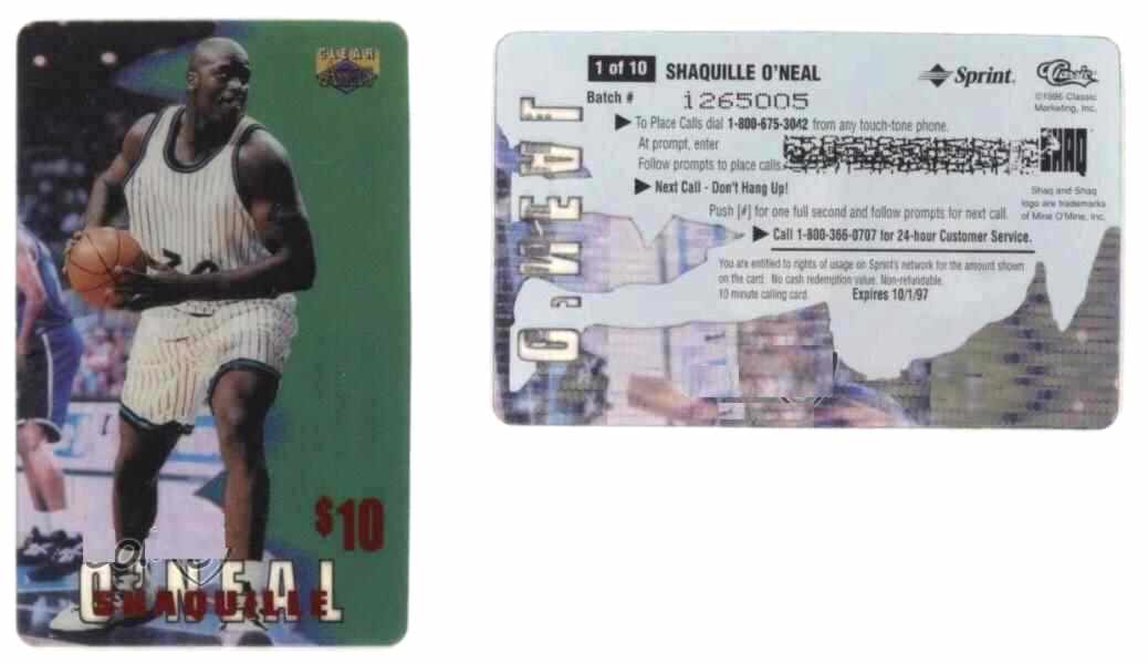 Shaquille O'Neal - 1996 Classic Clear Assets $10 Phone Card Basketball cards value