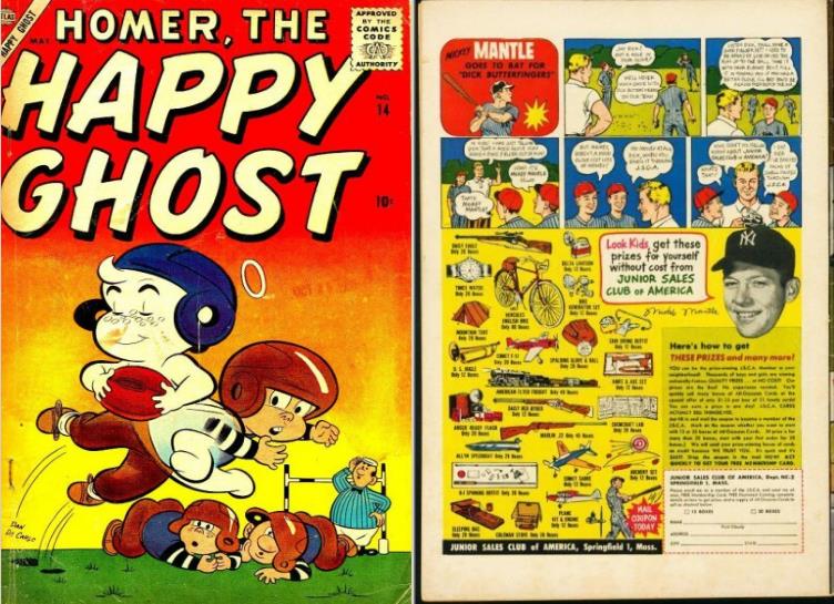 Comic: 1956 Homer the Happy Ghost - MICKEY MANTLE AD on back !!!  cards value