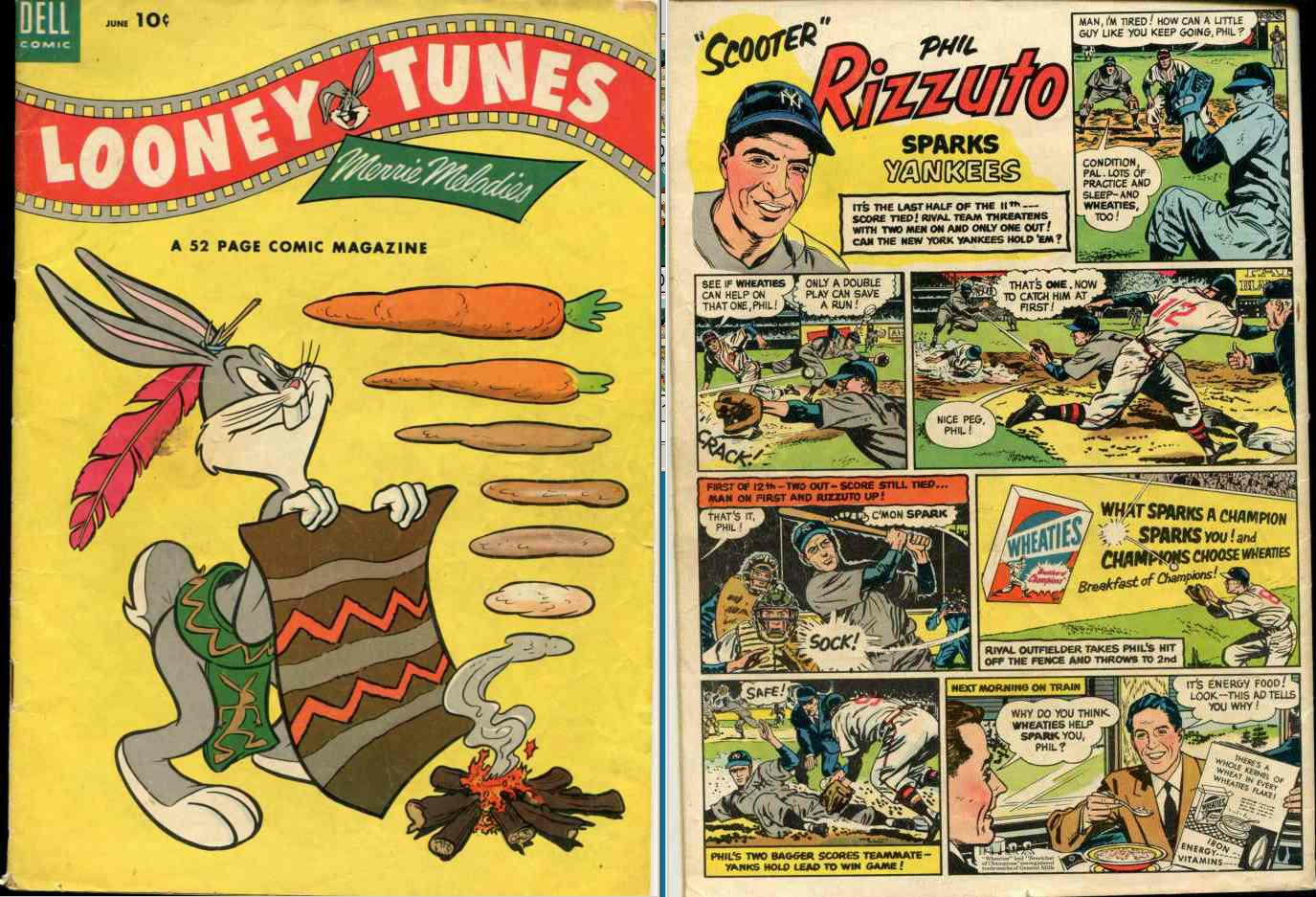 Comic: DELL 1953 - PHIL RIZZUTO AD back Looney Tunes BUGS BUNNY #140-10 c  cards value