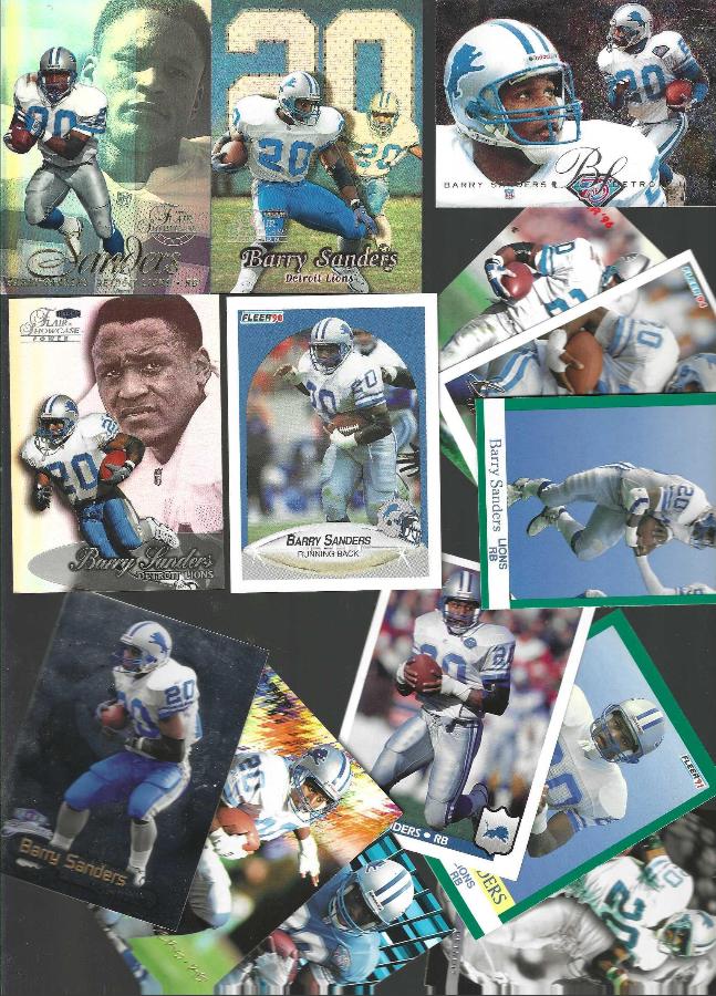 Barry Sanders - FLEER - Lot of (17) different (1990-1998) w/ROOKIE & PROMO Football cards value