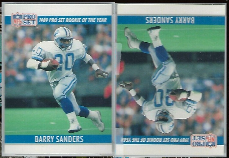 Barry Sanders -  1990 *** ERROR *** Pro Set DOUBLE-FRONT card (White) Football cards value