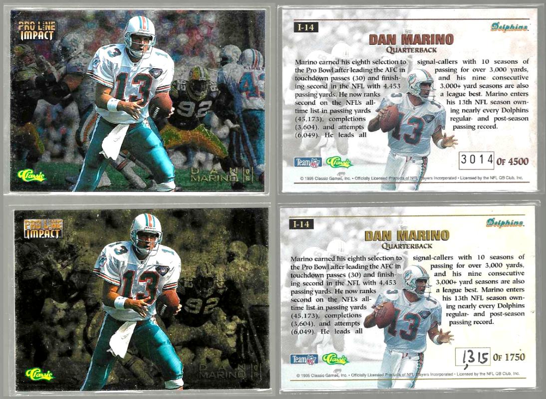 Dan Marino - 1995 Pro Line Impact #14 GOLD & Regular ! Football cards value