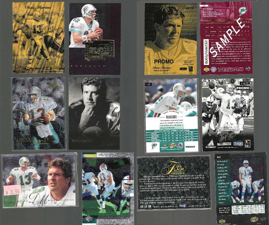 Dan Marino -   *** PROMO LOT *** - Lot of (7) different PROMO cards Football cards value