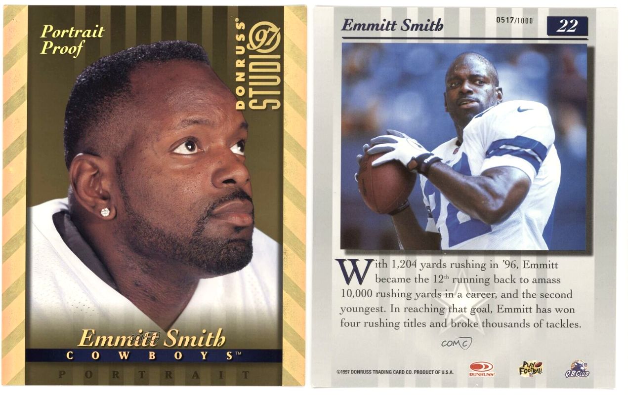 Emmitt Smith - 1997 Studio PORTRAIT PROOF #2 GOLD JUMBO 8x10 [#/1000] Football cards value