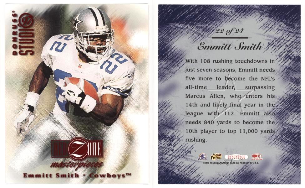 Emmitt Smith - 1997 Studio Red Zone Masterpieces #22 JUMBO 8x10 [#/3500] Football cards value