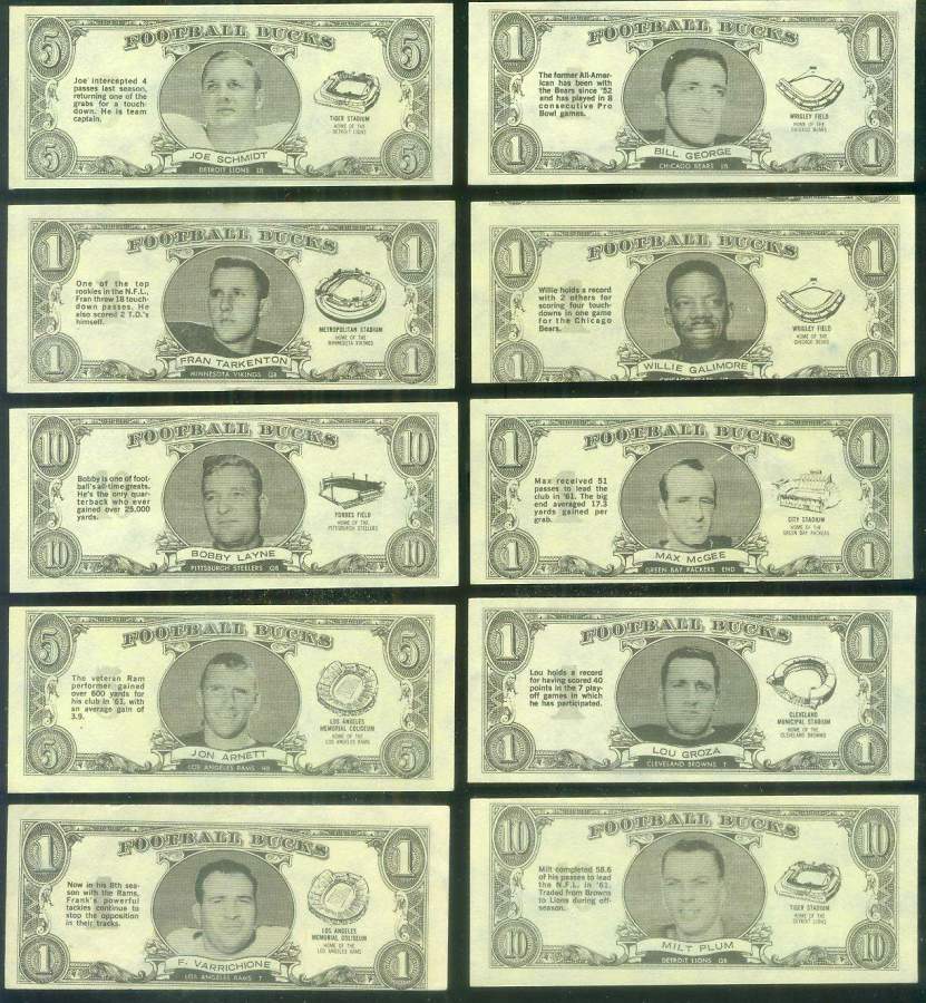 1962 Topps Football Bucks #33 Fran Tarkenton (Vikings) Football cards value