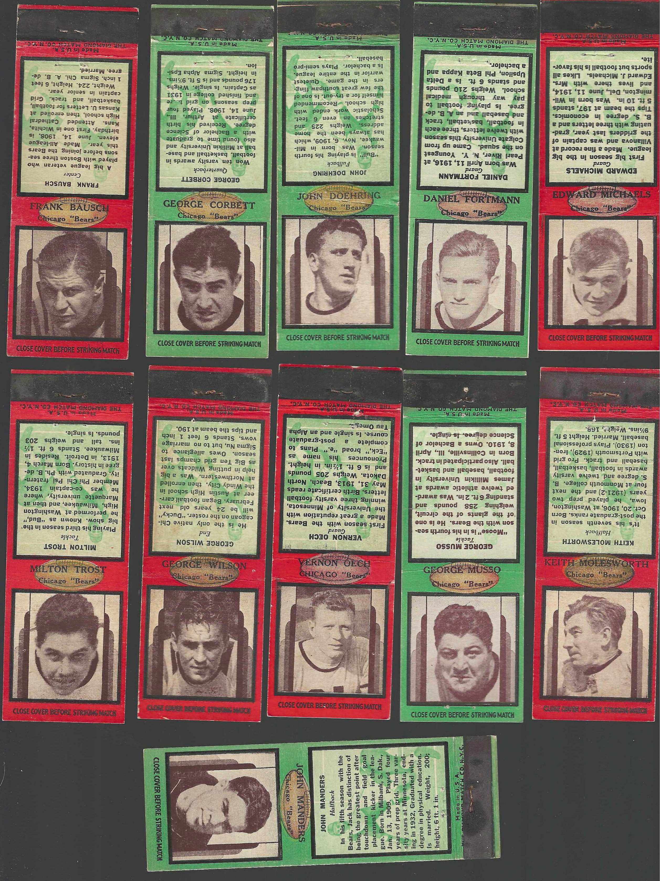 George Musso - 1934 Diamond Football Matchbook (Bears) Football cards value