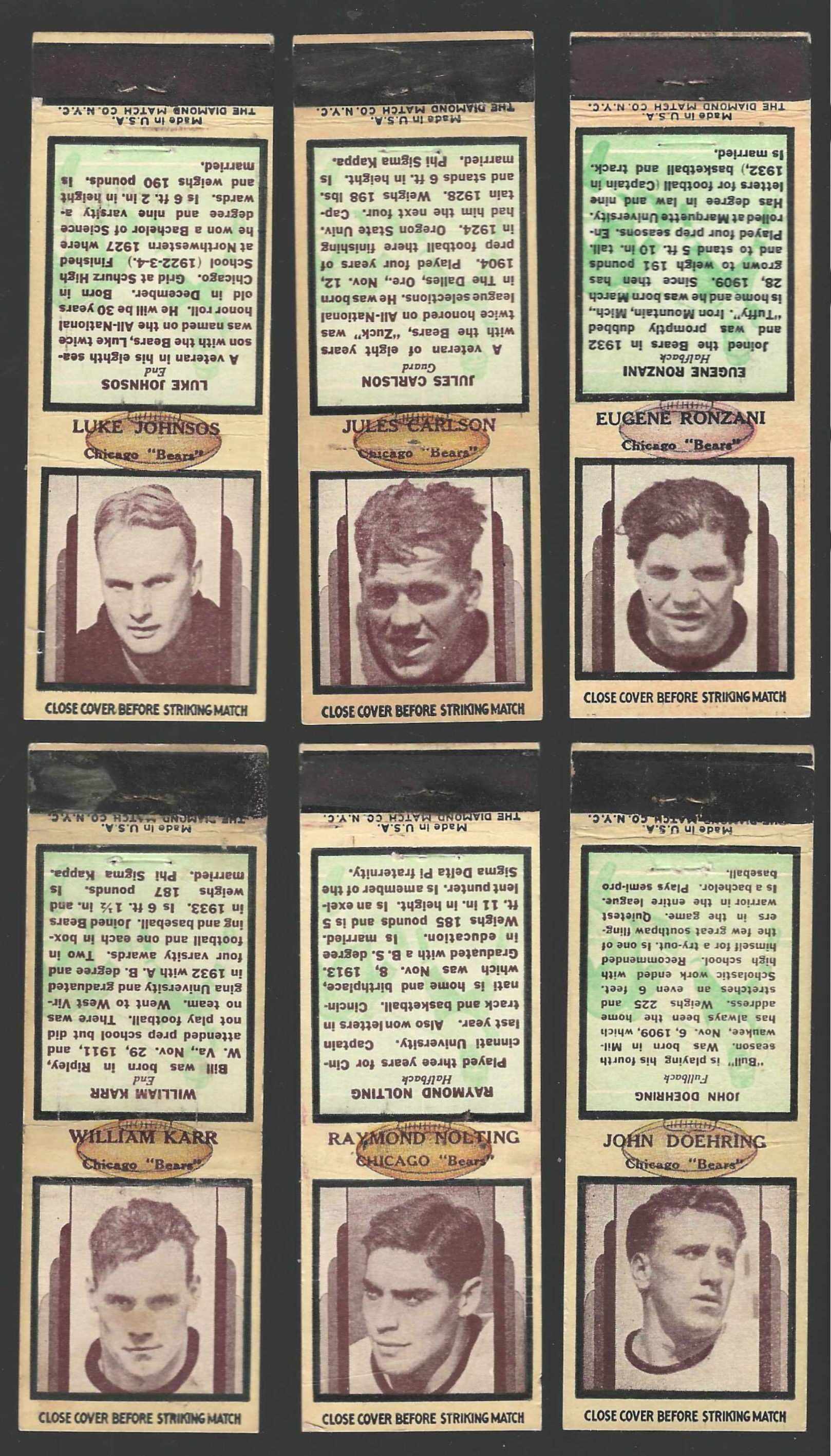 William Karr - 1934 Diamond Football Matchbook (Bears) Football cards value