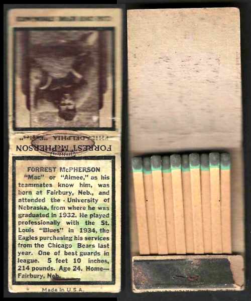 Forrest McPherson - 1934 Diamond Football Matchbook (Eagles) Football cards value