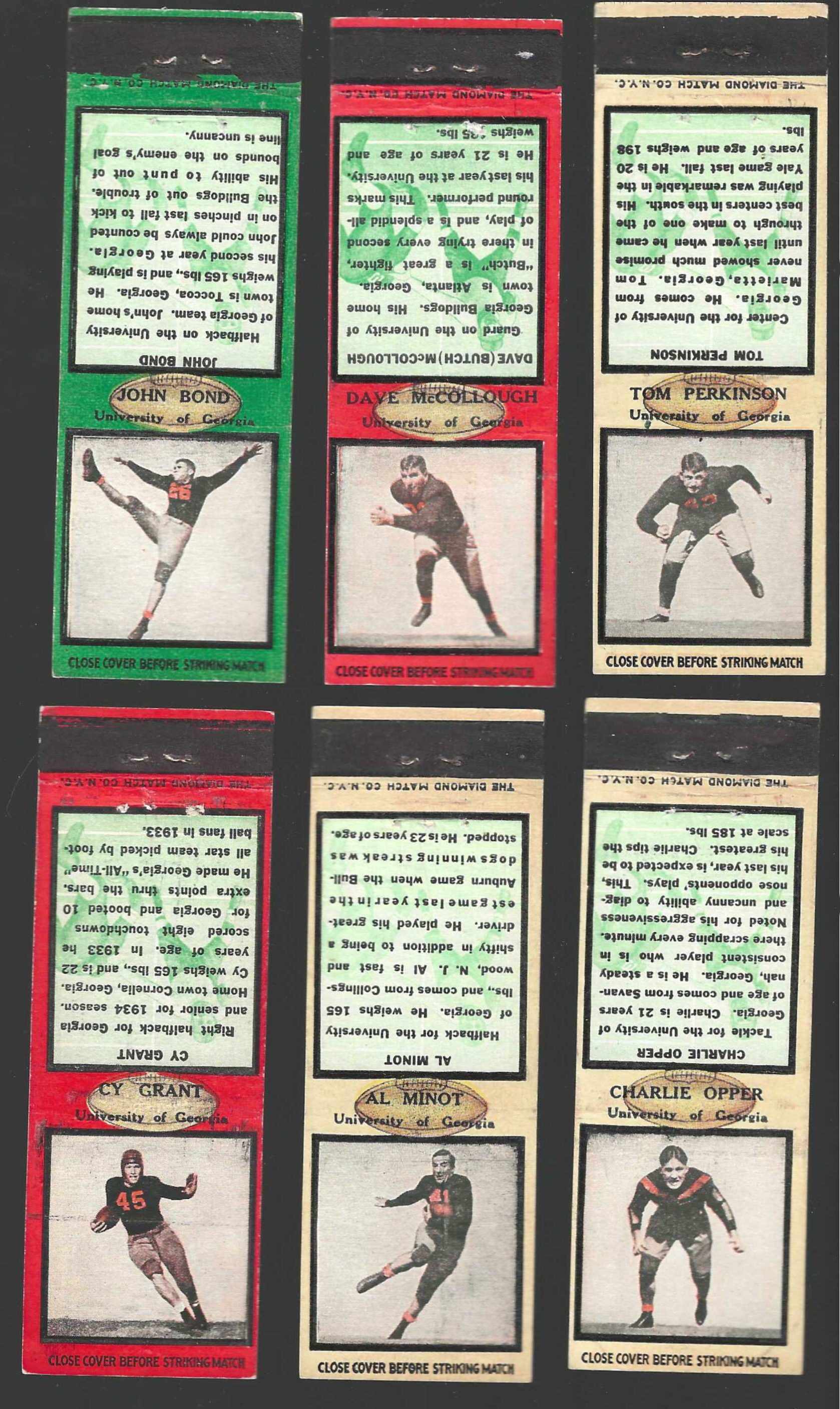 Cy Grant - 1934 Diamond Football Matchbook (Univ. GA) Football cards value