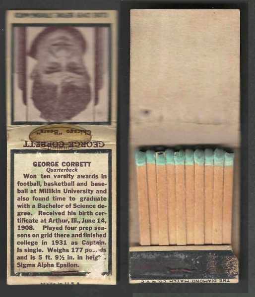 George Corbett (QB) - 1934 Diamond Football Matchbook (Bears) Football cards value