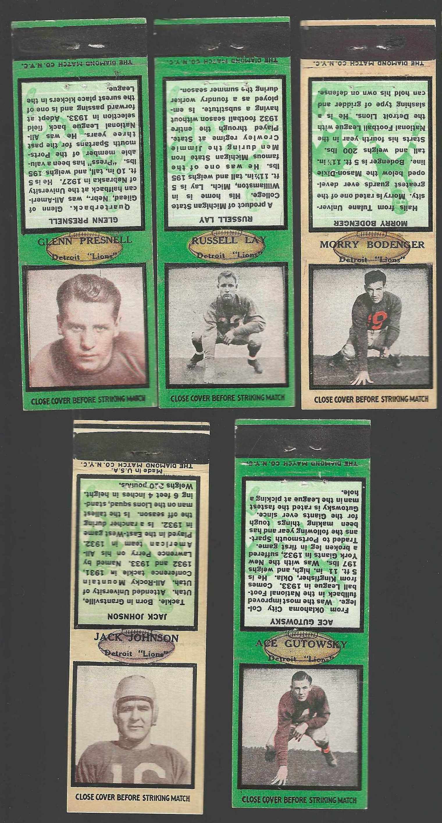 Jack Johnson - 1934 Diamond Football Matchbook (Lions) Football cards value