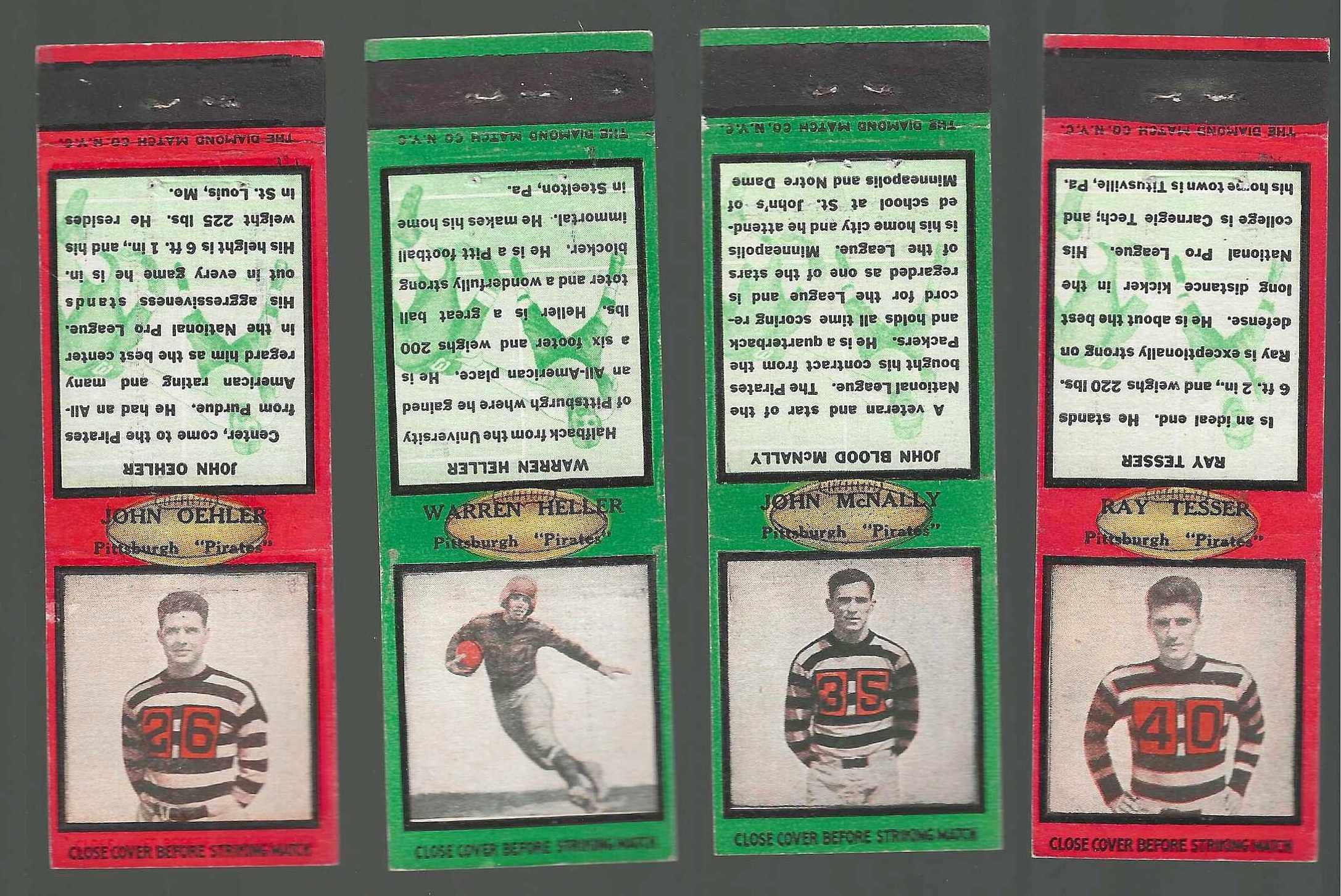 John Oehler - 1934 Diamond Football Matchbook (Pirates) Football cards value
