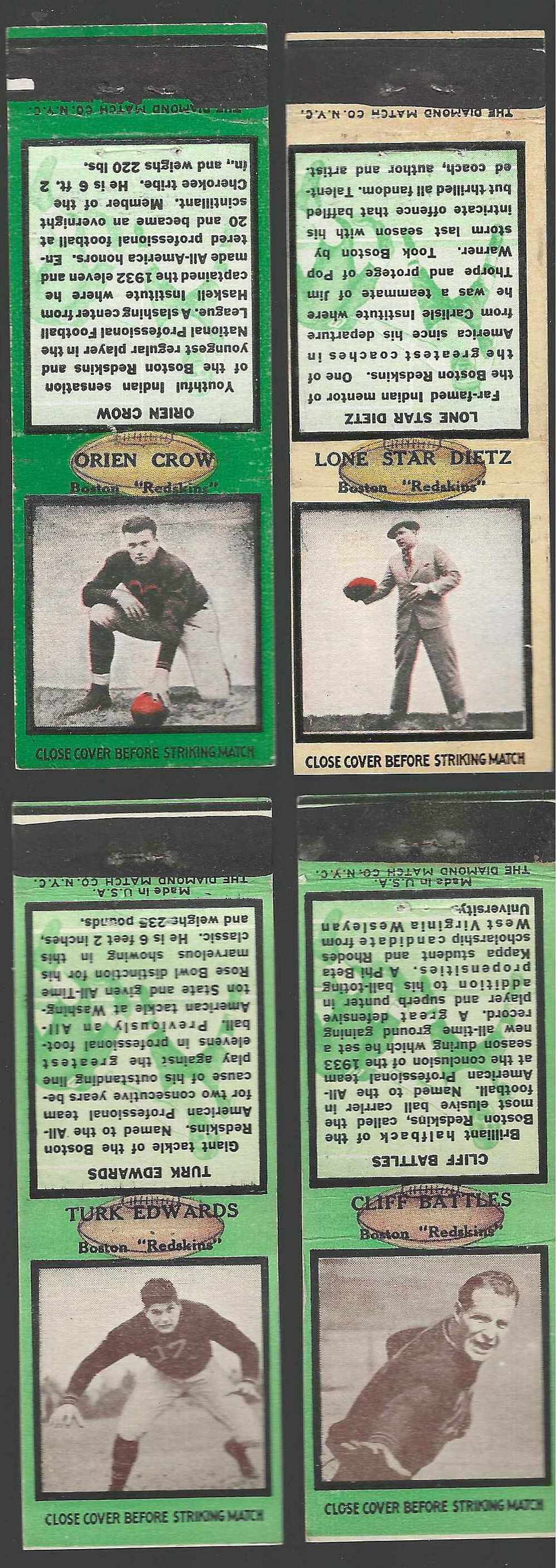 Lone 'Star' Dietz - 1934 Diamond Football Matchbook (Redskins) Football cards value
