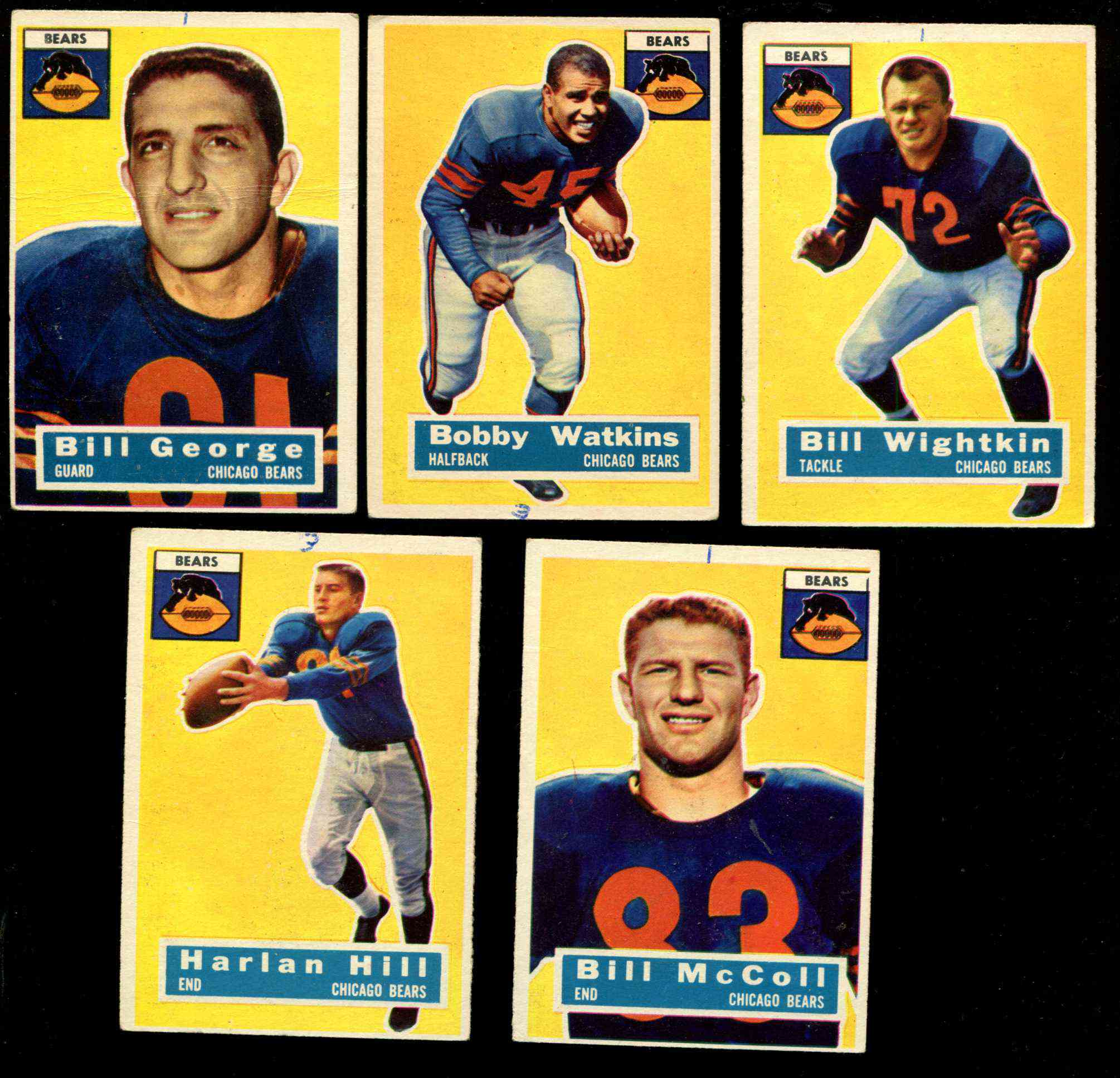 Chicago BEARS - 1956 Topps Football Team Lot (5) Bill George ROOKIE bk=$30 Football cards value