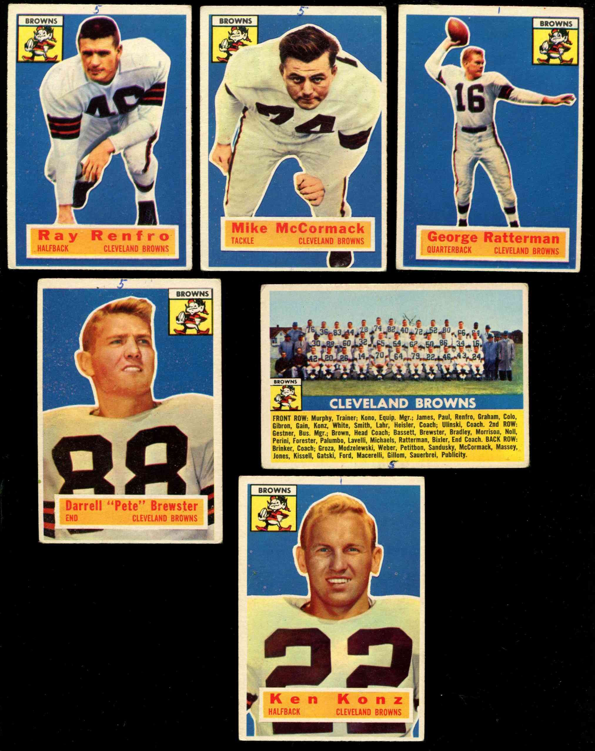 Cleveland BROWNS - 1956 Topps Football Team Lot (6) w/Team card Football cards value