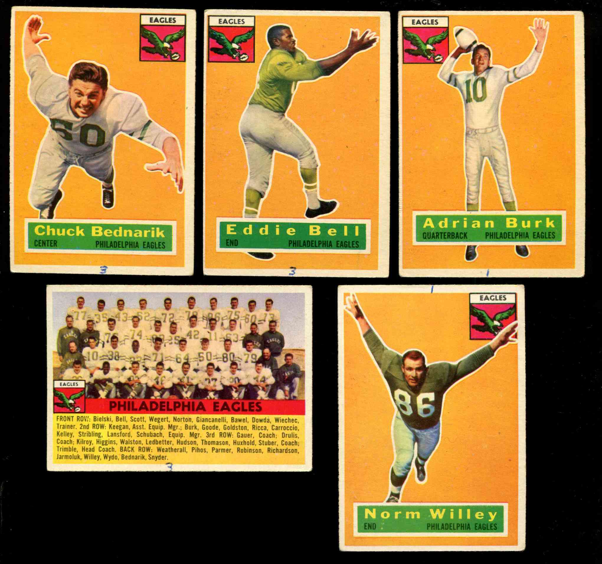 Philadelphia EAGLES - 1956 Topps Football Team Lot (5) w/Team card Football cards value