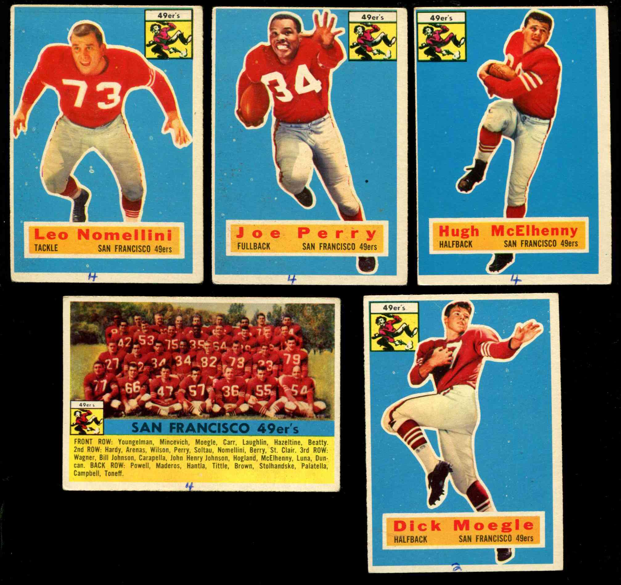 San Francisco 49ers - 1956 Topps Football Team Lot (5) w/Team card Football cards value