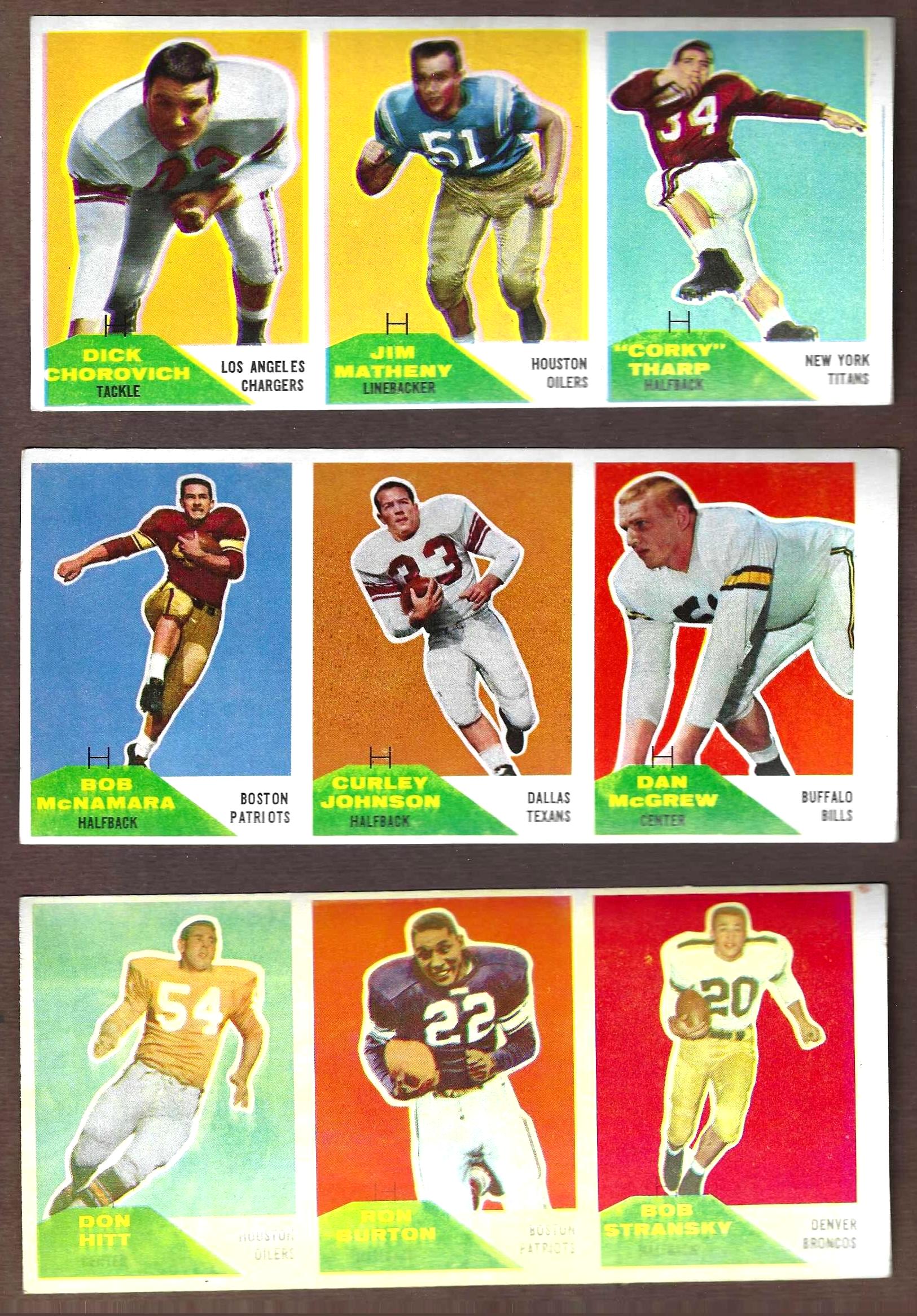 1960 Fleer Football - UNCUT 3-Card Panel #2-122-62 Football cards value