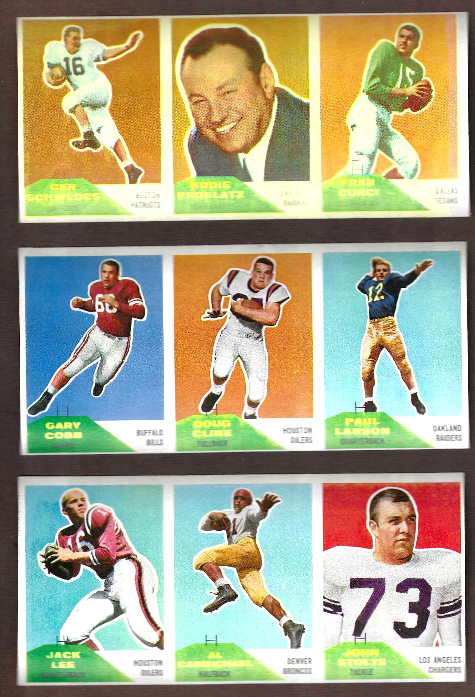 1960 Fleer Football - UNCUT 3-Card Panel #11-131-71 Football cards value