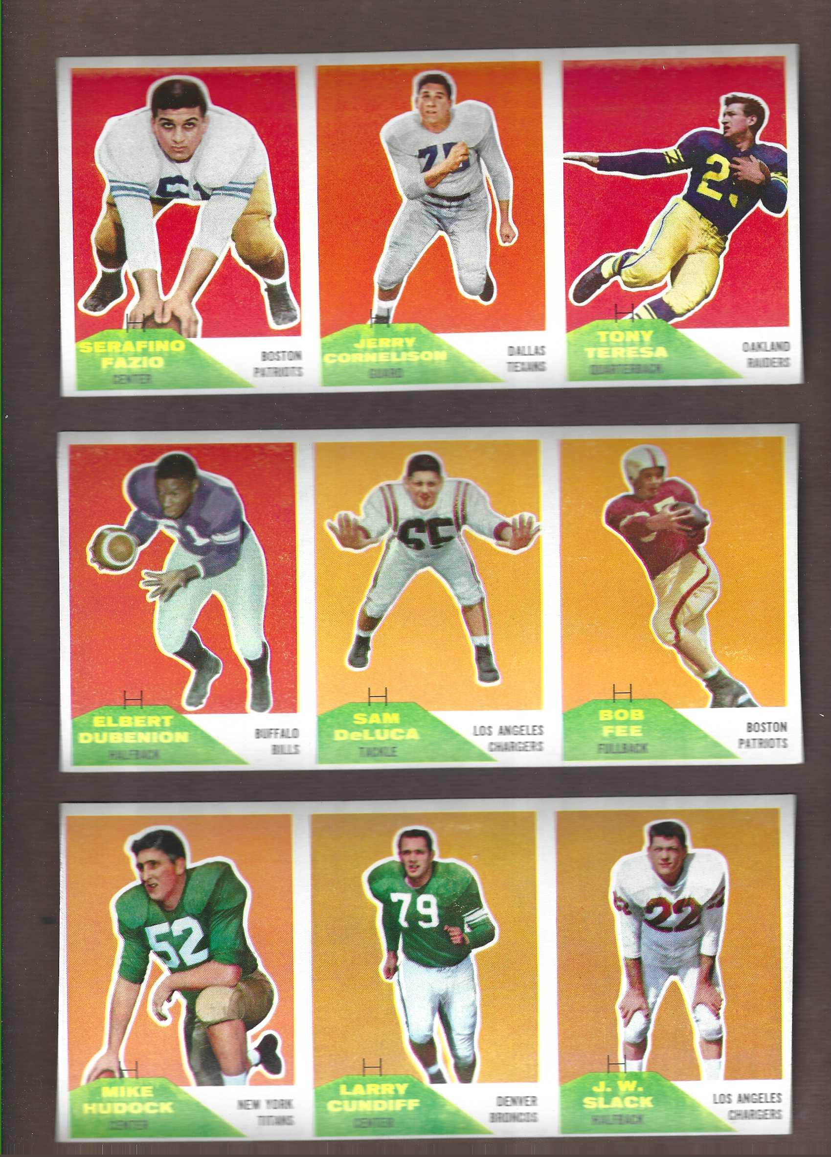 1960 Fleer Football - UNCUT 3-Card Panel #27-87-15 Football cards value