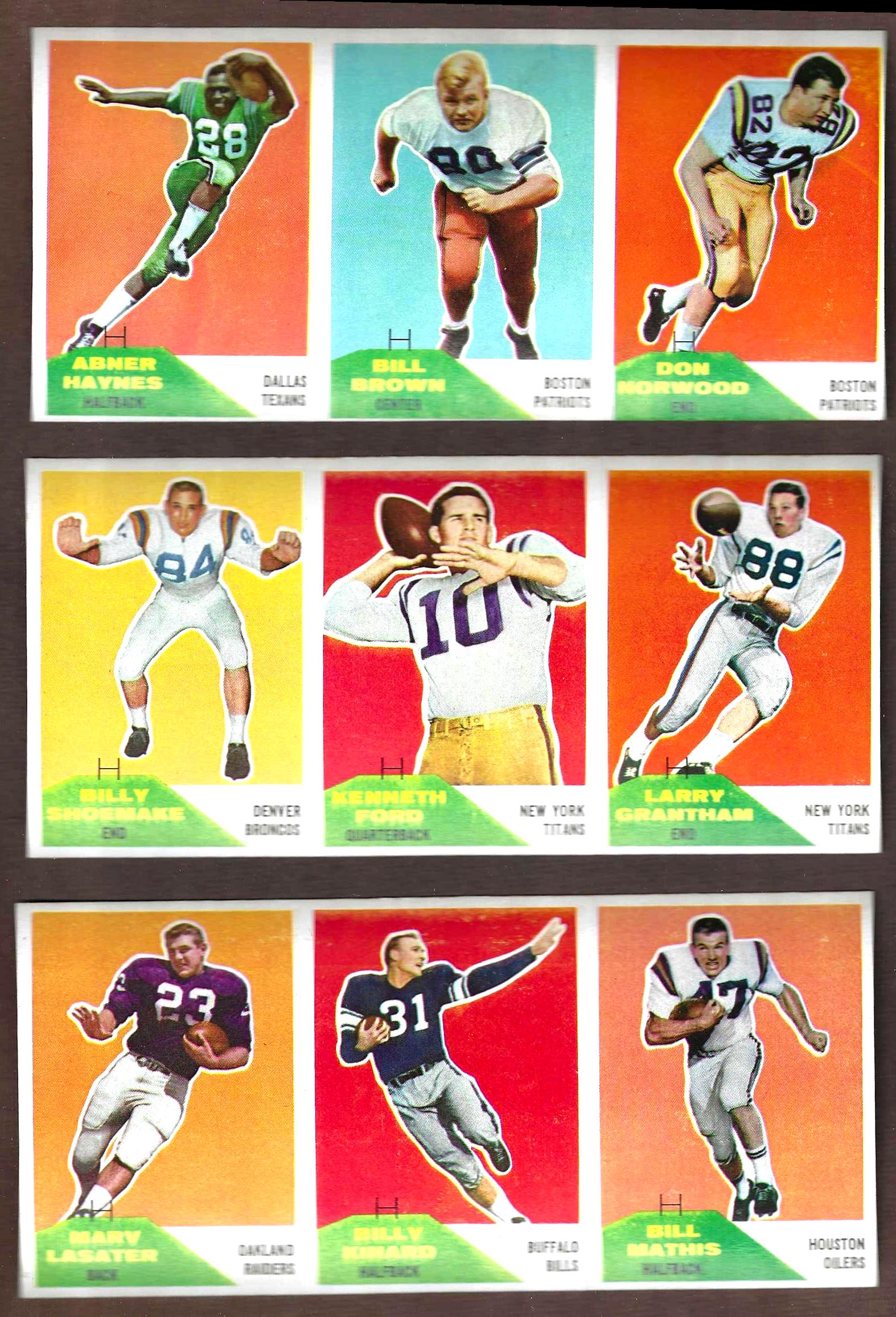 1960 Fleer Football - UNCUT 3-Card Panel #98-50-74 Football cards value