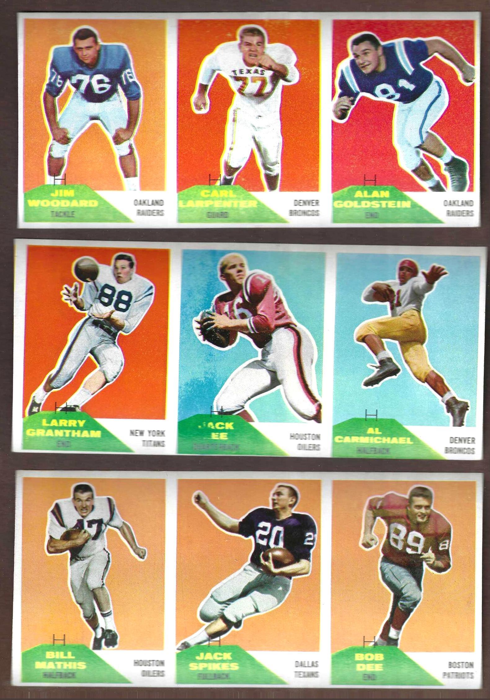 1960 Fleer Football - UNCUT 3-Card Panel #110-38-98 Football cards value