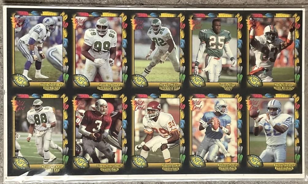 1991 WILD CARD FB - Troy Aikman/Junior Seau - on UNCUT 10-card PANEL Football cards value