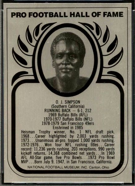1982-2013 FB Hall-of Fame Metallics - O.J. Simpson Football cards value