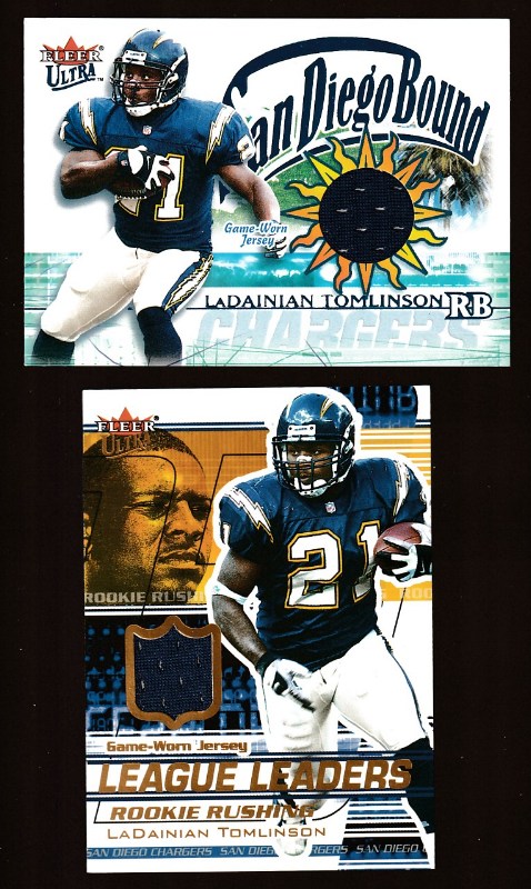 LaDainian Tomlinson - 2002 Ultra San Diego Bound GAME-USED JERSEY (Charger  cards value