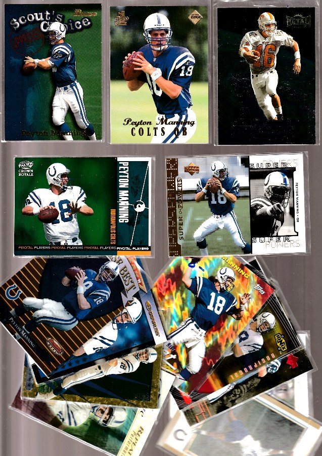 Peyton Manning - 1998-1999 Lot - (14) with (5) ROOKIE & ROOKIE YEAR cards Football cards value