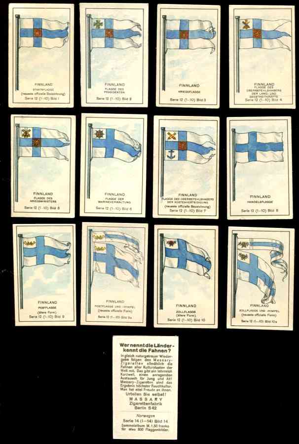 1929 'Wer nennt die Lander' FINNLAND/FINLAND Flag cards - SET (12) Non-Sport cards value