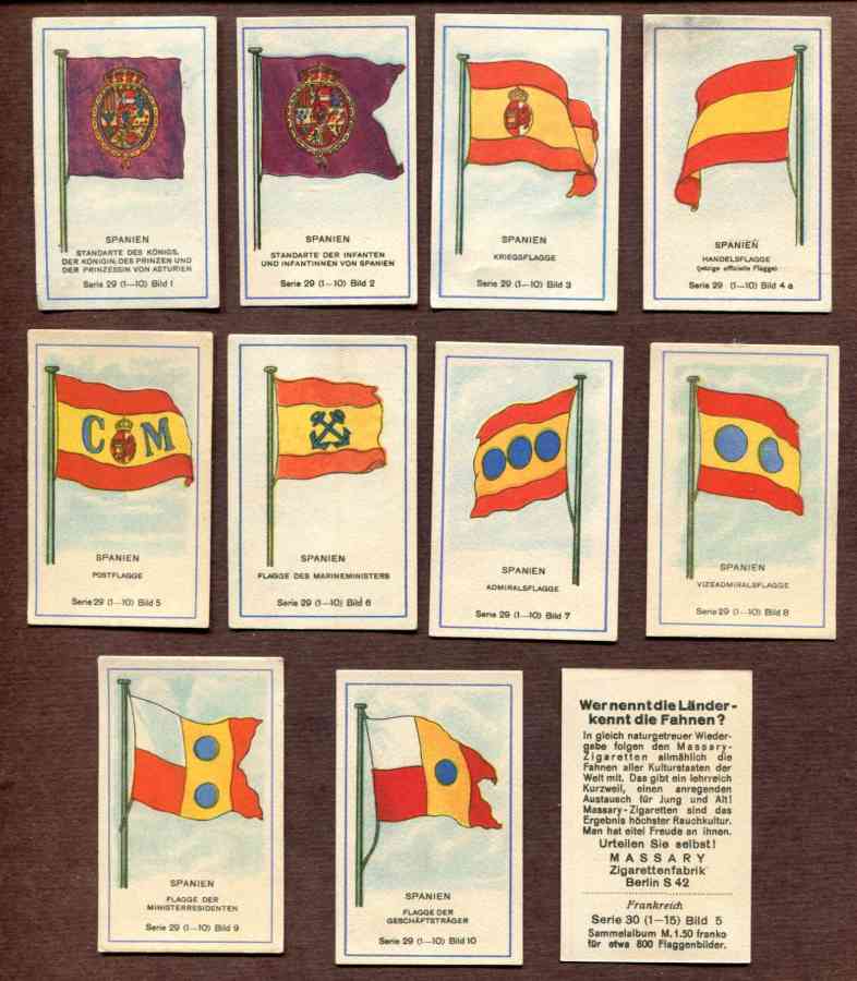 1929 'Wer nennt die Lander' SPANIEN/SPAIN Flag cards - COMPLETE SET (10+1) Non-Sport cards value