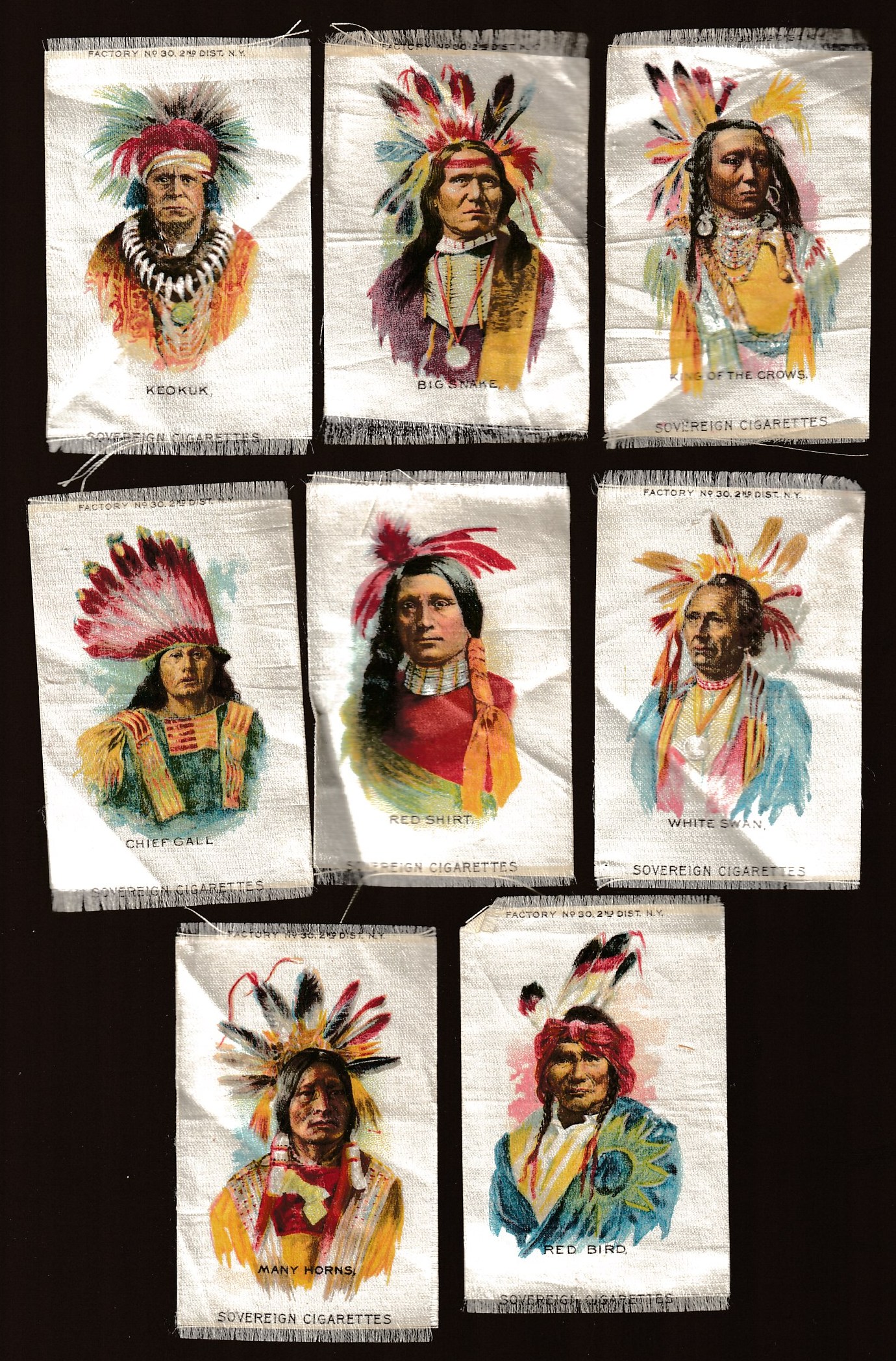 1910's Tobacco Silk INDIAN CHIEFS - Lot of (8) different Non-Sport cards value