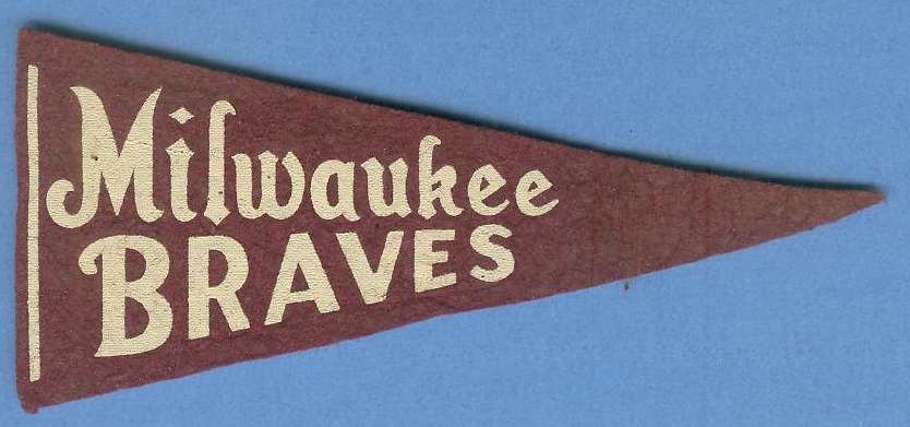 1954  Milwaukee BRAVES - Vintage 5-1/2 inch PENNANT  cards value