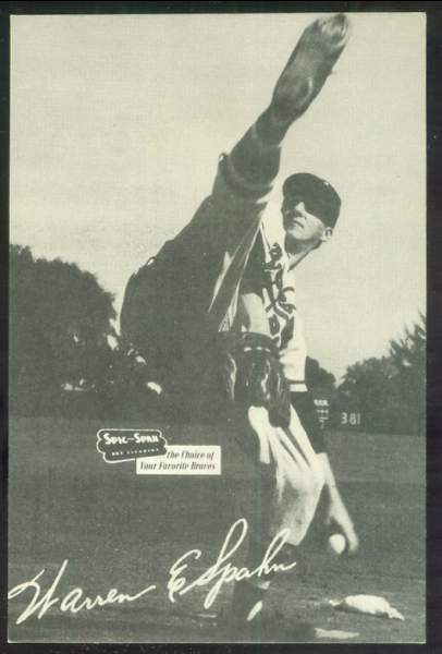 1954 Spic and Span Postcards #17 Warren Spahn (Braves)  cards value