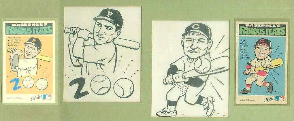1973 Fleer Baseball Famous Feats ORIGINAL ARTWORK - Lloyd & Paul Waner !!!  cards value
