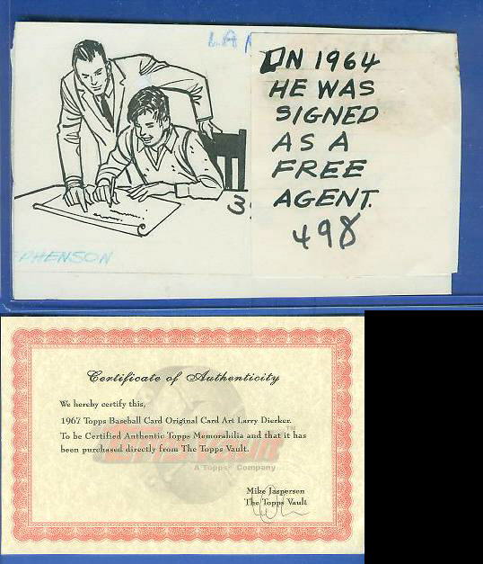 1967 Topps #498 Larry Dierker - ORIGINAL ARTWORK  cards value
