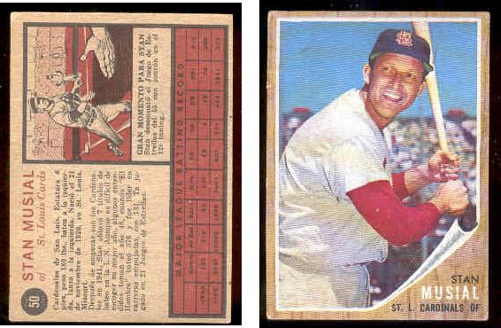 1962 Topps VENEZUELAN #.50 STAN MUSIAL (Cardinals)  cards value