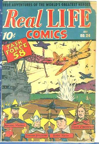 1945 REAL LIFE COMICS #24 - w/'History of Baseball' & classic WW II cover  cards value