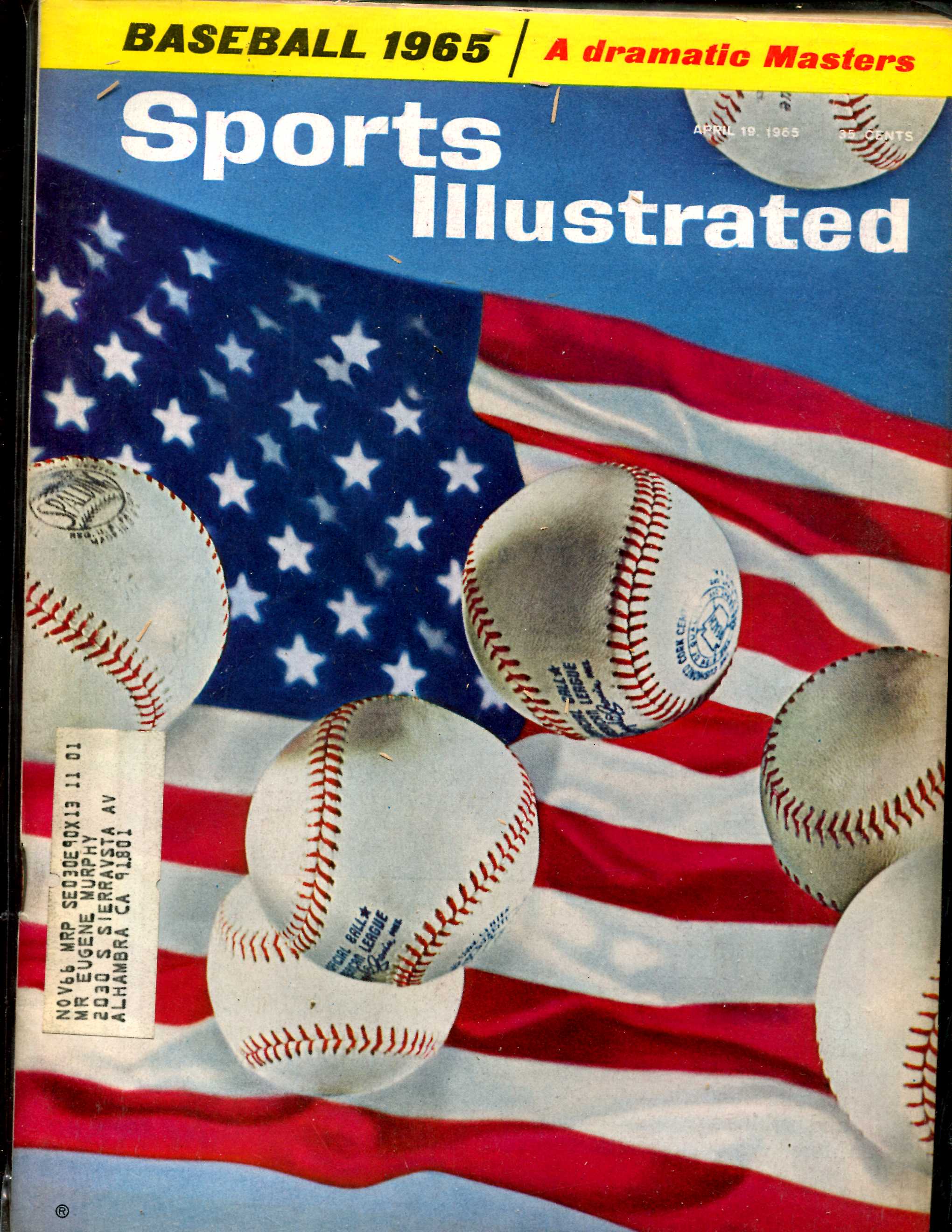 Sports Illustrated (1965/04/19) - 'BASEBALL' issue (also dramatic Masters)  cards value