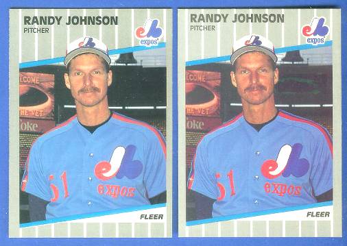 Randy Johnson - 1989 Fleer #381 ROOKIE [VAR:Scoreboard Green Area] (Expos)  cards value