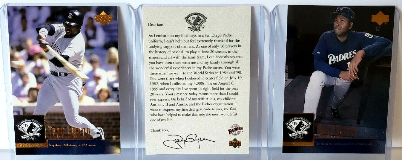 Tony Gwynn - 2001 Upper Deck -COMPLETE Set(5)+Special card w/letter to Fans  cards value