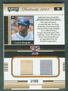Carlos Delgado - 2003 Playoff Portraits COMBO GAME-USED BAT/JERSEY card  cards value