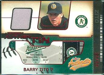 Barry Zito - 2002 Fleer Authentix GAME-USED JERSEY AuthenTix UN-RIPPED !!!  cards value