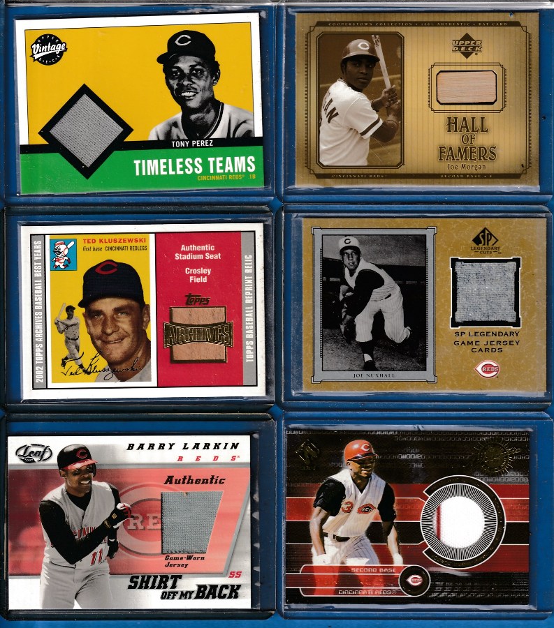 GAME-USED BAT/JERSEY cards - Lot (6) REDS with (3) Hall-of-Famers  cards value