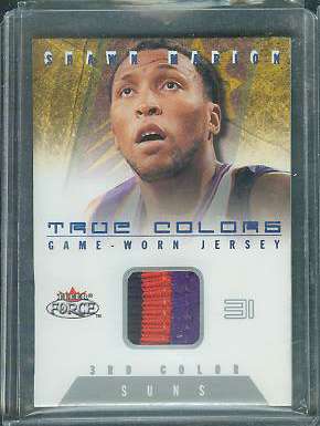 Shawn Marion - 2001-02 Fleer Force 'TRUE COLORS' 3rd COLOR GAME-USED JERSEY  cards value
