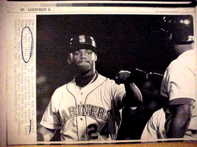 WIREPHOTO: Ken Griffey Jr - [08/21/90] 'Two-Run Homer' (Mariners)  cards value